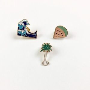 Enamel Wave Tree Watermelon Pin Set Brand New